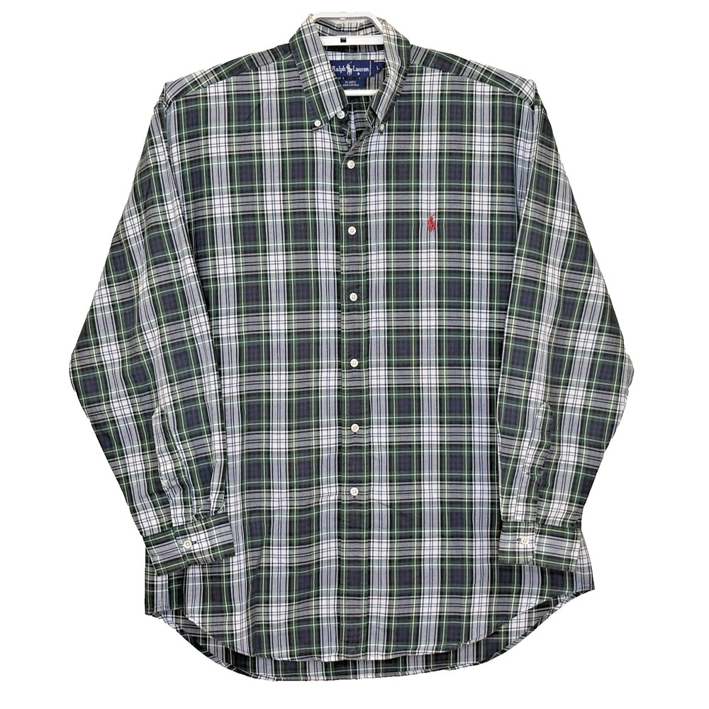 Ralph Lauren Blaire Shirt Mens Size Large Blue Green Plaid Button Down Collared
